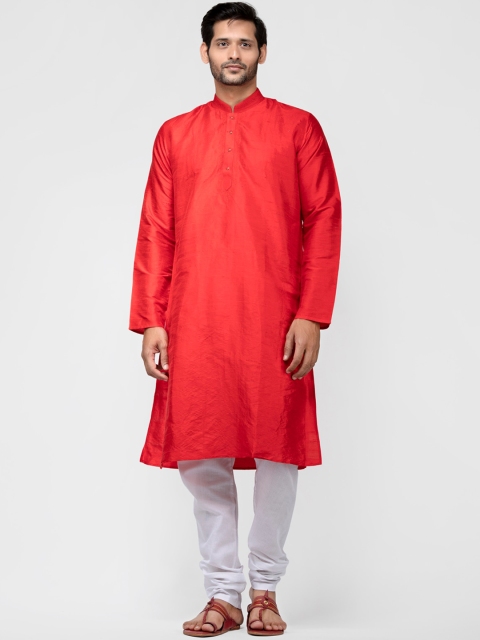 

TATTVA Men Red Pure Silk Kurta with Churidar