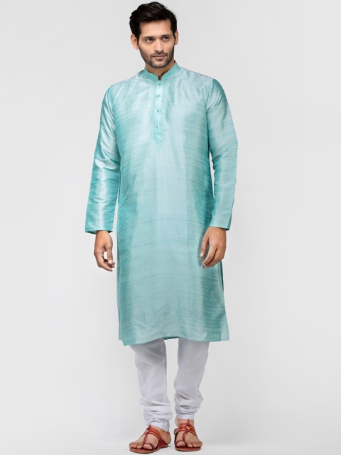 

TATTVA Men Blue & White Pure Silk Kurta with Churidar