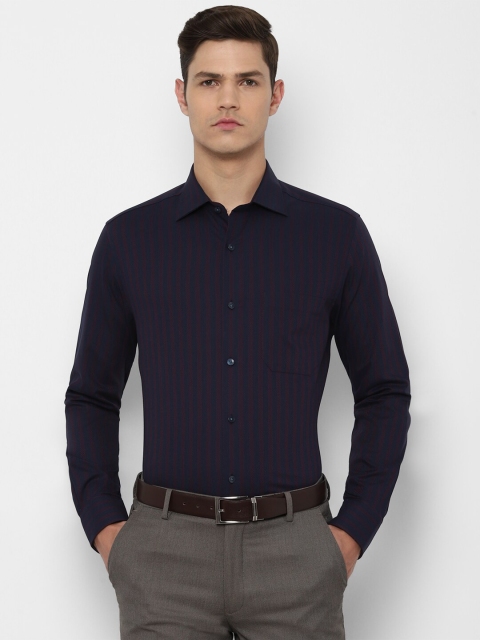

Louis Philippe Men Navy Blue & Maroon Striped Pure Cotton Formal Shirt