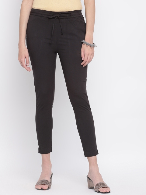 

IMARA Women Black Solid Mid-Rise Regular Fit Trousers