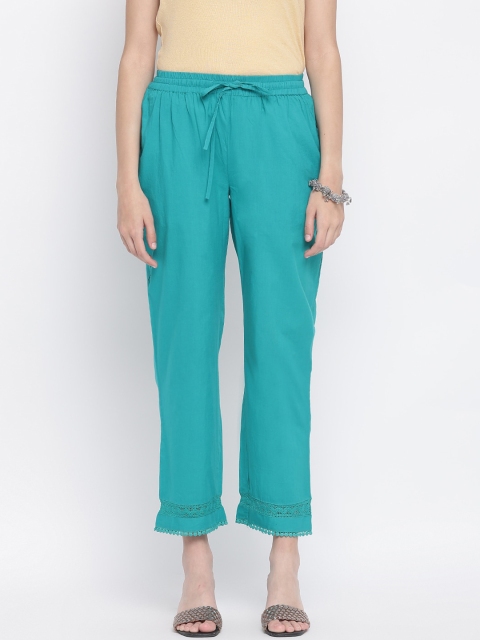 

IMARA Women Blue Solid Mid-Rise Regular Fit Trousers