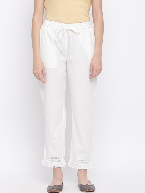 

IMARA Women White Solid Mid-Rise Regular Fit Trousers