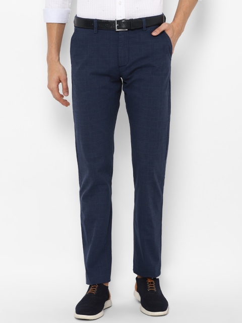 

Allen Solly Men Navy Blue Checked Slim Fit Trousers