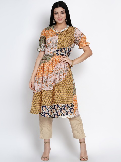

Women Republic Women White & Yellow Floral Printed Anarkali Cotton Kurta
