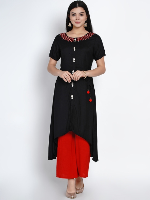 

Women Republic Women Black Embroidered Mirror Work Kurta