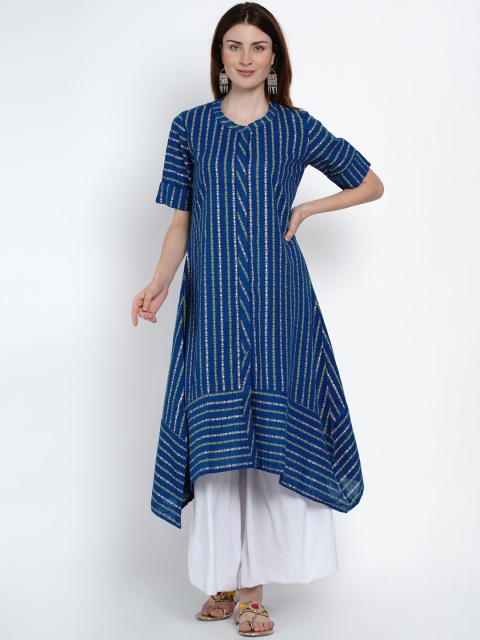 

Women Republic Women Blue Geometric Printed Thread Work Kurta