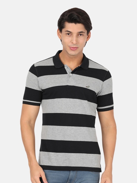 

Crocodile Men Black Striped Polo Collar Slim Fit T-shirt