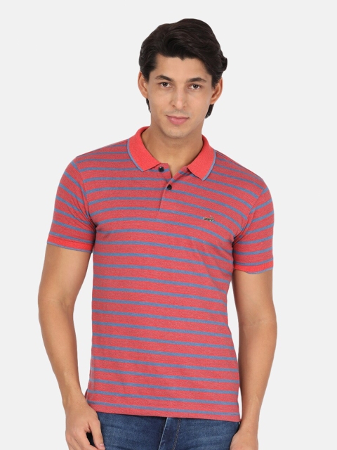 

Crocodile Men Pink & Blue Striped Polo Collar Slim Fit T-shirt
