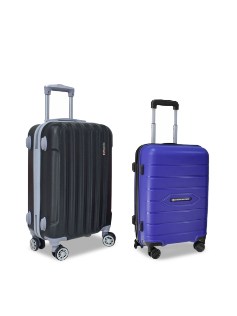 

SWISS MILITARY Set of 2 Black and Blue Textured Hard-Sided Trolley Suitcases, Multi