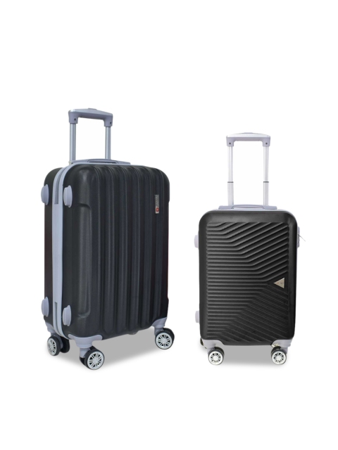 

SWISS MILITARY Set Of 2 Black Patterned Hard-Sided Trolley Suitcases