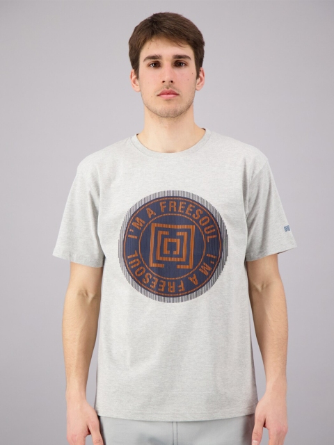 

FREESOUL Men Grey Melange Typography Printed T-shirt