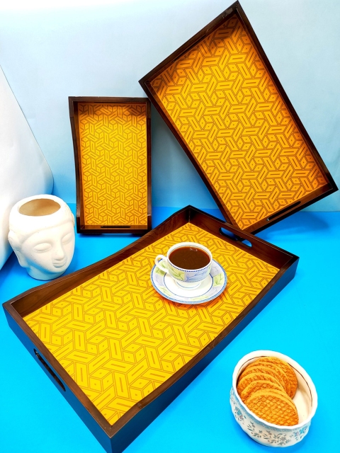 

CRAYTON Set of 3 Yellow Abstract Printed Trays