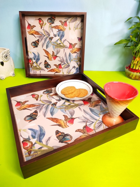 

CRAYTON Multicolour Set Of 2 Tropical Bird Printed Square Serving Trays, Multi