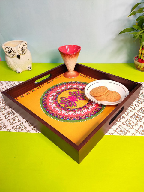 

CRAYTON Yellow Printed Madhubani Inspired Seasoned Wood Serving Tray