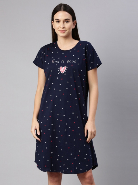 

GOLDSTROMS Women Navy Blue Printed Nightdress