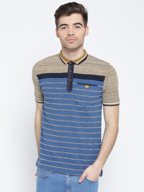 

Fort Collins Men Blue Striped Polo Collar T-shirt