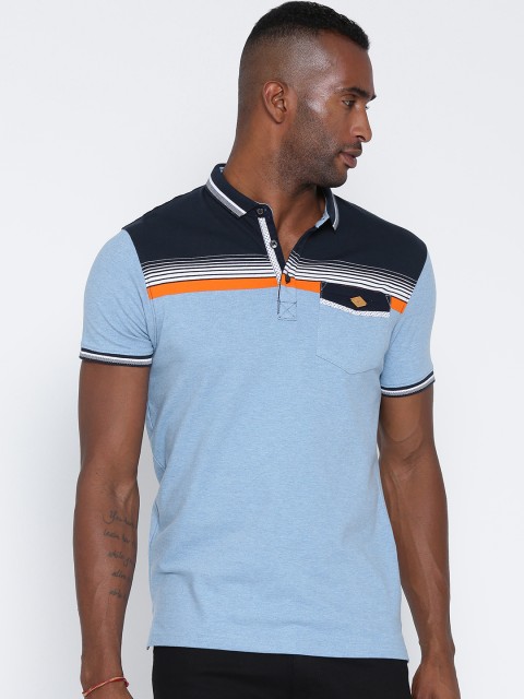 

Fort Collins Men Blue Striped Polo Collar T-shirt