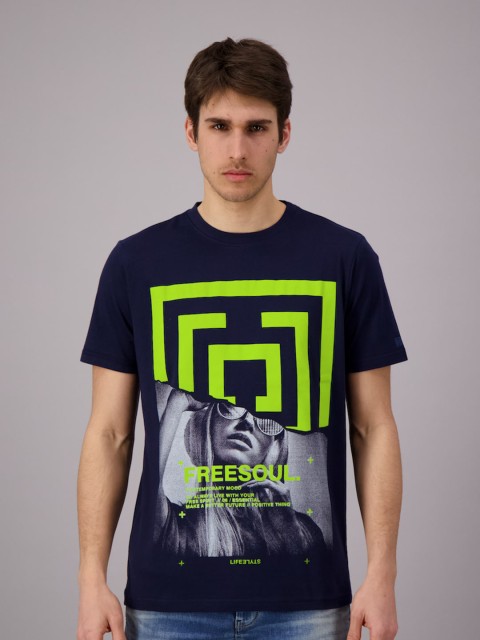 

FREESOUL Men Navy Blue Printed T-shirt