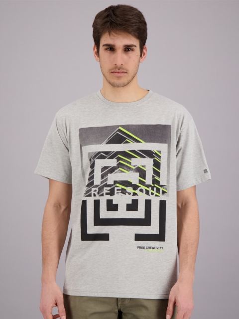 

FREESOUL Men Grey Melange Printed T-shirt