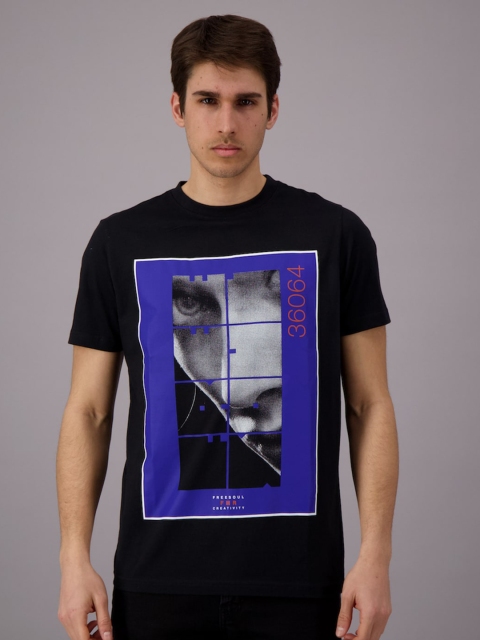 

FREESOUL Men Black Graphic Printed Cotton T-shirt