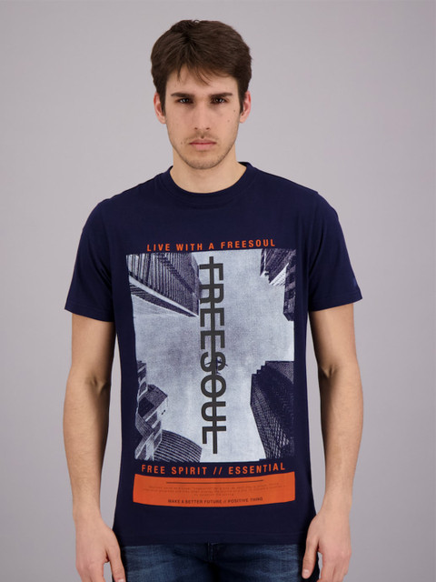 

FREESOUL Men Navy Blue Printed T-shirt