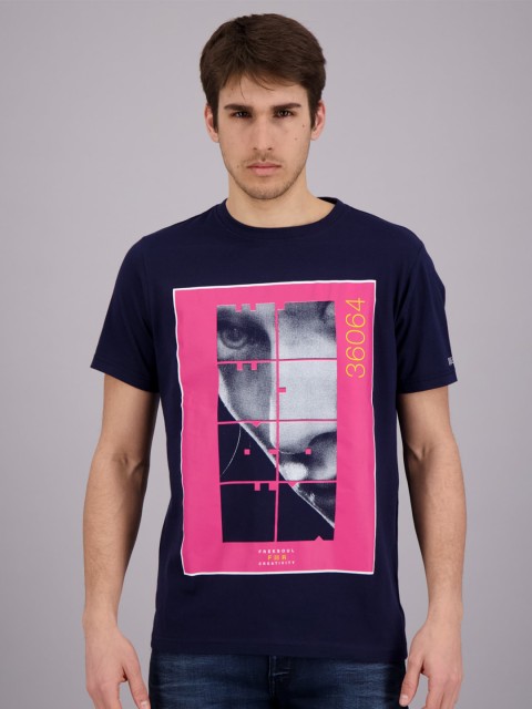 

FREESOUL Men Navy Blue Printed T-shirt
