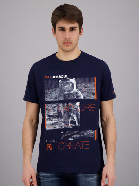 

FREESOUL Men Navy Blue Printed T-shirt