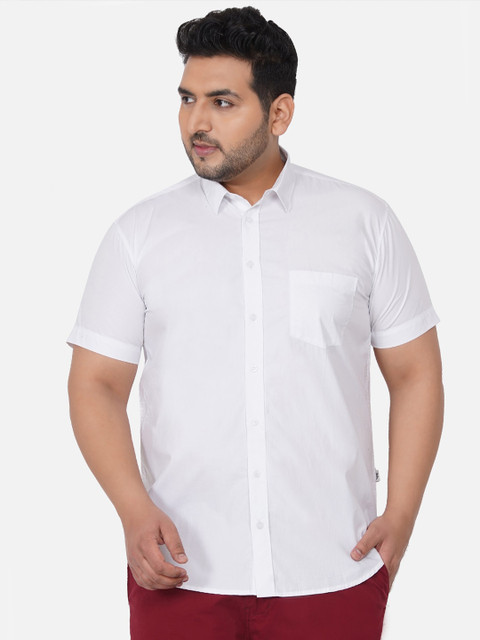 

John Pride Plus Size Men White Solid Cotton Casual Shirt