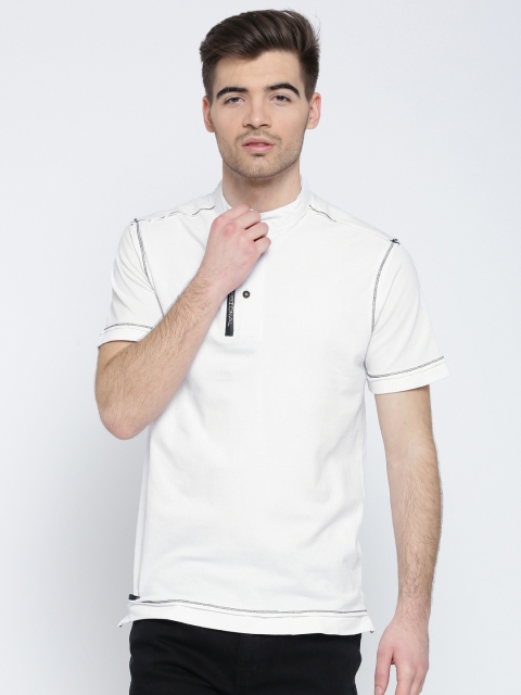 

Fort Collins Men White Solid Mandarin Collar T-shirt