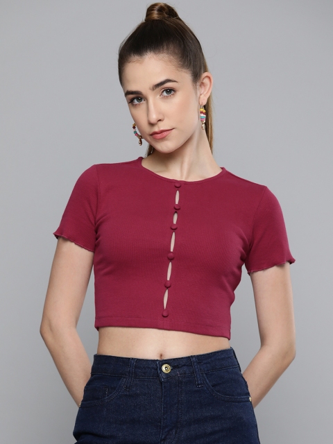 

VividArtsy Maroon Solid Crop Top