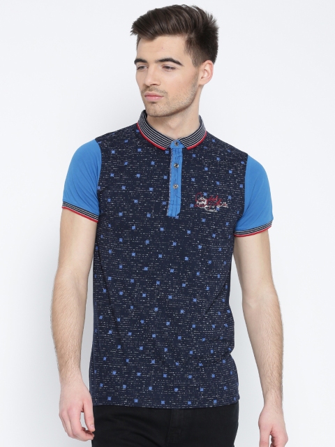 

Fort Collins Men Blue Printed Polo Collar T-shirt