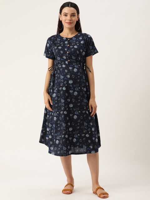 

Nejo Women Navy Blue Floral Printed Maternity A-Line Dress