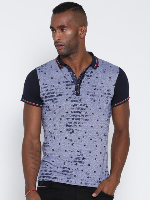 

Fort Collins Men Blue Printed Polo Collar T-shirt
