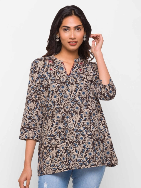 

ZOLA Black & Blue Mandarin Collar Printed Tunic