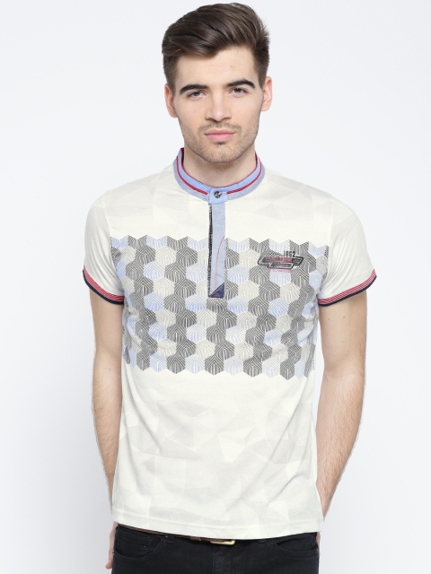 

Fort Collins Men Off-White Printed Mandarin Collar T-shirt