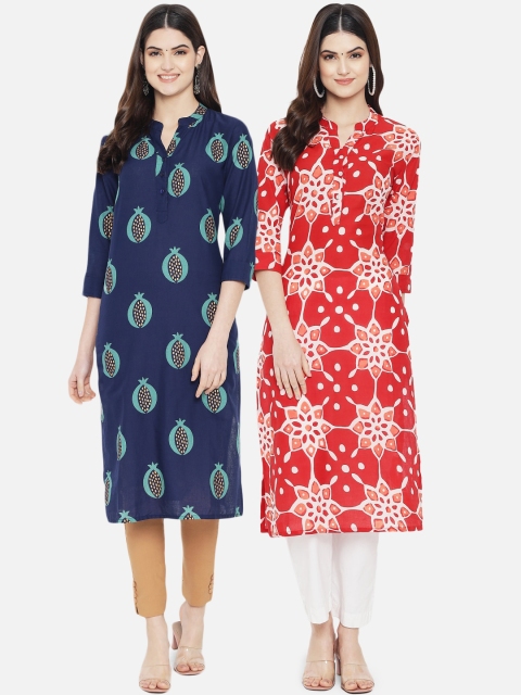 

arangya Women Blue & Red Printed Kurta