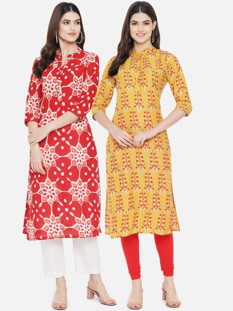 

arangya Women Red & Yellow Printed Kurta