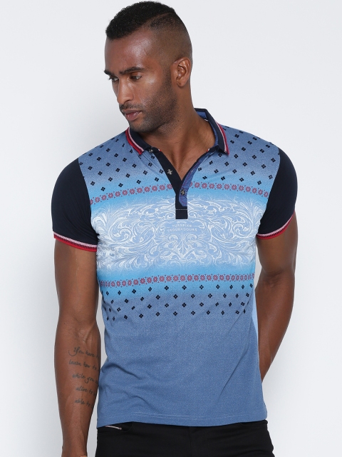 

Fort Collins Men Blue Printed Polo Collar T-shirt
