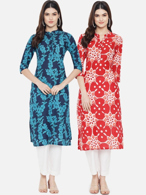 

arangya Women Blue & Red Printed Kurta