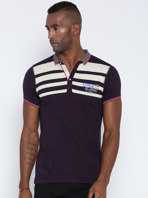 

Fort Collins Men Purple Striped Polo Collar T-shirt