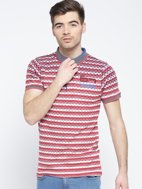 

Fort Collins Men Red & White Striped Polo Collar T-shirt