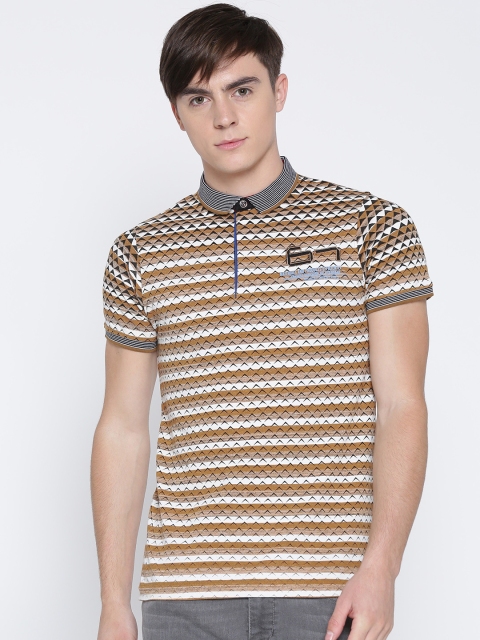 

Fort Collins Men Brown & White Striped Printed Polo Collar T-shirt