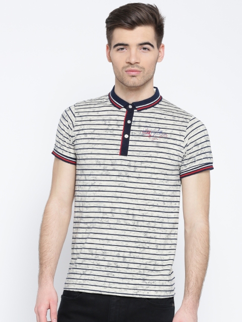 

Fort Collins Men Off-White Striped Polo Collar T-shirt