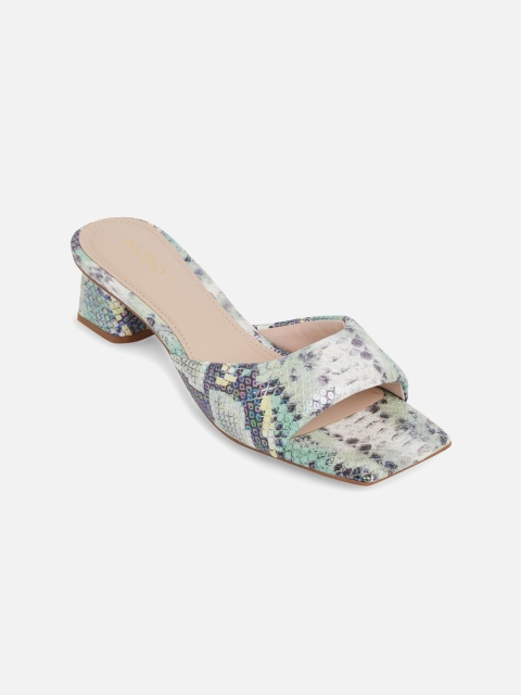 

ALDO Women Green & White Printed Block Heels