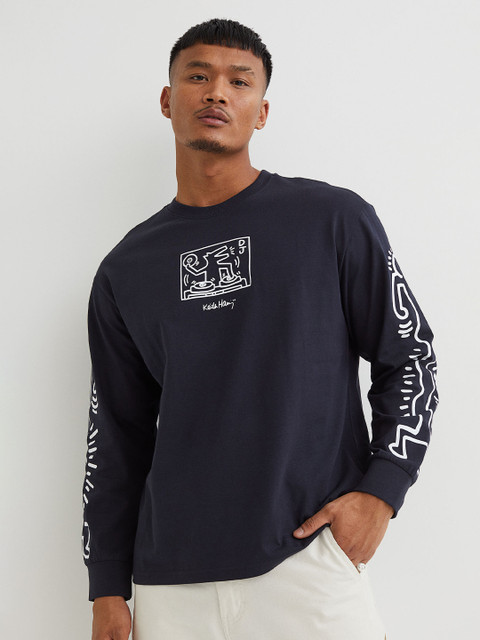 

H&M Black Relaxed Fit Printed Jersey Top