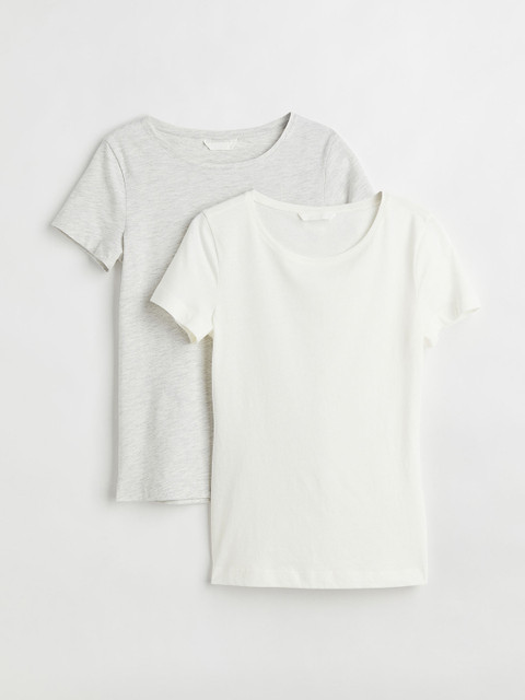 

H&M Women White 2-Pack Cotton T-Shirts