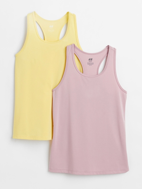 

H&M Girls Pack Of 2 Pink & Yellow Solid Sports Vest Tops
