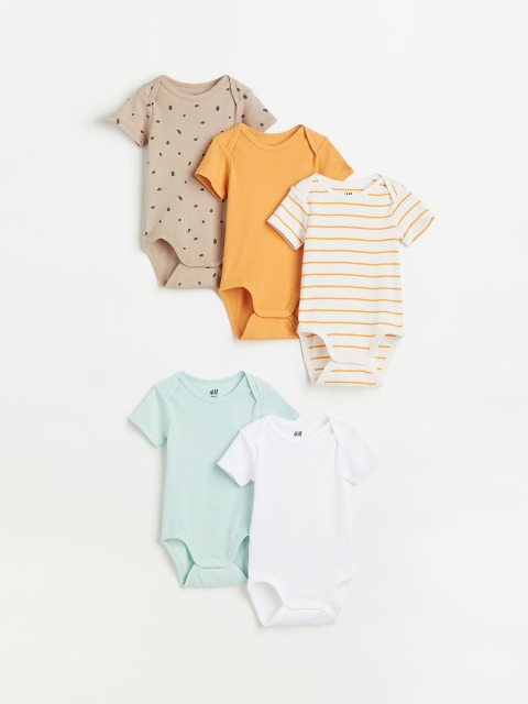 

H&M 5 Pack Beige & Orange Short-Sleeved Cotton Bodysuits