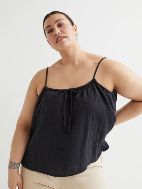 

H&M Women Plus Size Black Solid Bow-Detail Strappy Top