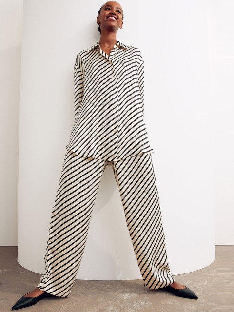 

H&M Women White & Black Striped Wide Trousers